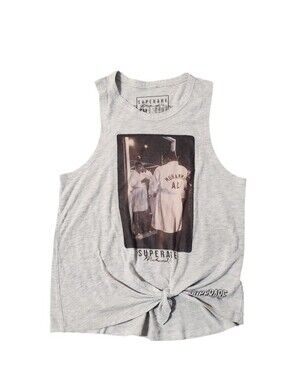 Superare X Muhammad Ali Women's Grey Quote Graphic Tie Front Tank Top Small